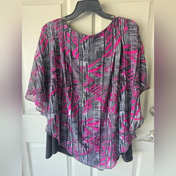 Avenue Sheer Pleated Blouse Tank Top Women 22/24 Plus Mixed Print Colorful Boho - Picture 10 of 10